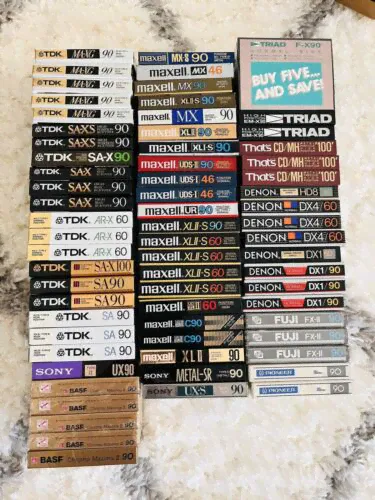(LOT OF 71) MAXELL TDK TRIAD DENON 60 90 100cassette tapes NEW SEALED-0